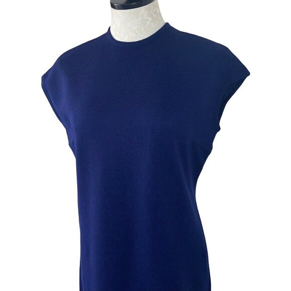 Vintage Womens Shift Dress Size 12 Navy Knit Mock Neck Knee Length Pure Wool - Picture 4 of 10
